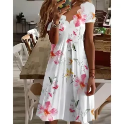 New Women's Mini Dress Casual Dress Petite Dress Sundress Shift Dress Fashion Stylish Basic Vacation Daily Date Regular Fit Floral Short Sleeve Sweetheart Black And White Black White Red Women Casual Dress