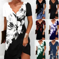 New Women's Mini Dress Casual Dress Petite Dress Sundress Shift Dress Fashion Stylish Basic Vacation Daily Date Regular Fit Floral Short Sleeve Sweetheart Black And White Black White Red Women Casual Dress