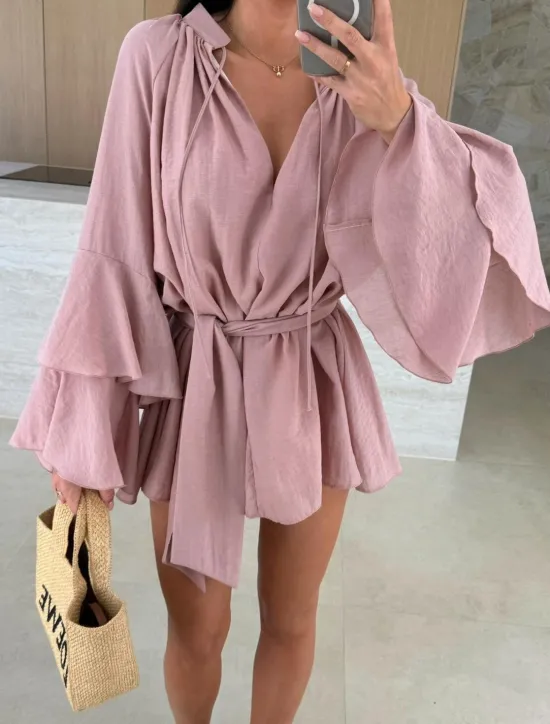 Women's Mini Dress Casual Dress Spring Dress Elegant Casual Daily Regular Fit Solid Color Long Sleeve V Neck Black White Pink Red Fall Women White Dresses