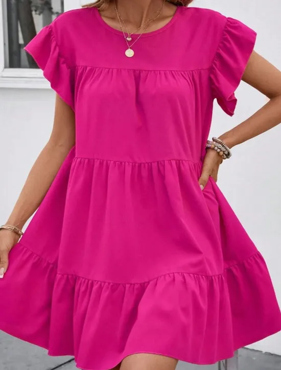 Clearance Women's Mini Dress Casual Dress Summer Dress Elegant Fashion Outdoor Holiday Date Regular Fit Plain Short Sleeve Crew Neck Black Blue Rose Red Summer Spring Women Work Dresses