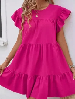Clearance Women's Mini Dress Casual Dress Summer Dress Elegant Fashion Outdoor Holiday Date Regular Fit Plain Short Sleeve Crew Neck Black Blue Rose Red Summer Spring Women Work Dresses
