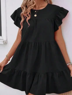 Clearance Women's Mini Dress Casual Dress Summer Dress Elegant Fashion Outdoor Holiday Date Regular Fit Plain Short Sleeve Crew Neck Black Blue Rose Red Summer Spring Women Work Dresses