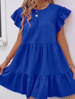 Clearance Women's Mini Dress Casual Dress Summer Dress Elegant Fashion Outdoor Holiday Date Regular Fit Plain Short Sleeve Crew Neck Black Blue Rose Red Summer Spring Women Work Dresses