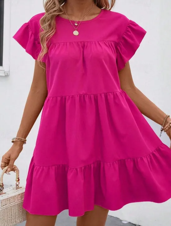 Clearance Women's Mini Dress Casual Dress Summer Dress Elegant Fashion Outdoor Holiday Date Regular Fit Plain Short Sleeve Crew Neck Black Blue Rose Red Summer Spring Women Work Dresses