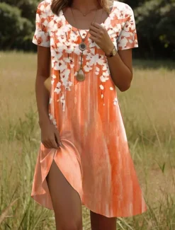 New Women's Mini Dress Casual Dress Petite Dress T Shirt Dress Tee Dress Sundress Casual Vacation Casual Daily Regular Fit Floral Short Sleeve Crew Neck Pink Green Summer Women T Shirt Dresses