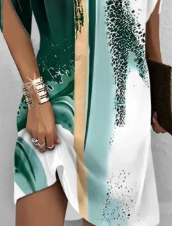 Online Women's Mini Dress Casual Dress Stylish Casual Vacation Daily Regular Fit Ombre Floral Half Sleeve Turtleneck Black Navy Blue Green Summer Women Spring Dresses|Cocktail Dress