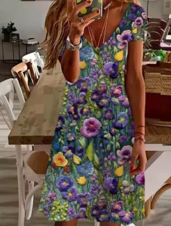 Discount Women's Mini Dress Casual Dress Elegant Tropical Hawaiian Daily Regular Fit Floral Short Sleeve Crew Neck Summer Women Spring Dresses|T Shirt Dresses