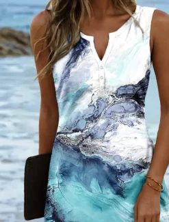 Sale Women's Mini Dress Casual Dress Sundress Summer Dress Casual Vacation Daily Holiday Regular Fit Graphic Tie Dye Abstract Sleeveless V Neck Summer Spring Women Sundresses