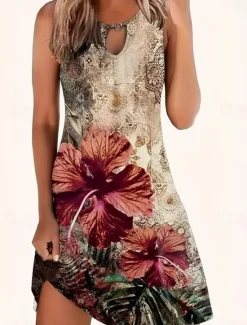 New Women's Mini Dress Casual Dress Tank Dress Vacation Casual Vacation Daily Regular Fit Floral Sleeveless Crew Neck Summer Women Sundresses