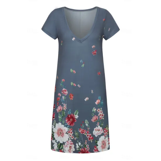 Sale Women's Mini Dress Casual Dress Petite Dress T Shirt Dress Tee Dress Sundress Basic Outdoor Vacation Birthday Regular Fit Floral Short Sleeve V Neck Light Blue White Light Green Red Summer Women Sundresses