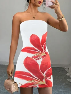 Women's Mini Dress Casual Dress Sexy Dress Fashion Outdoor Party Holiday Regular Fit Flower Sleeveless Strapless Black Green Summer Women Floral Dresses