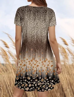 Outlet Women's Mini Dress Casual Dress Petite Dress T Shirt Dress Tee Dress Sundress Vintage Casual Vacation Casual Daily Regular Fit Ombre Leopard Short Sleeve Crew Neck Summer Women T Shirt Dresses