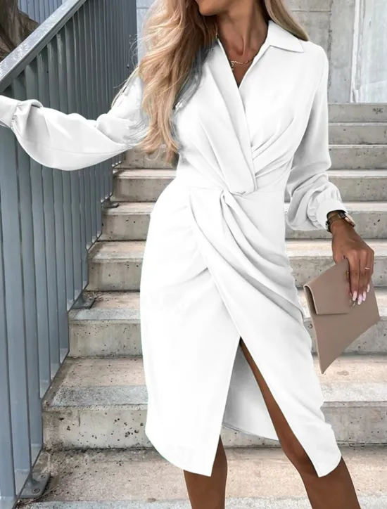 Women's Mini Dress Casual Dress Summer Dress Stylish Casual Vacation Daily Date Regular Fit Plain Long Sleeve Lapel Black White Green Summer Spring Women Work Dresses