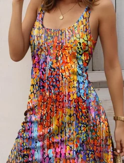Women's Mini Dress Casual Dress Petite Dress Sundress Tank Dress Vintage Vacation Holiday Date Loose Fit Ombre Sleeveless Crew Neck Summer Women Sundresses