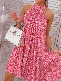 Sale Women's Mini Dress Casual Dress Swing Dress Floral Dress Elegant Cute Stylish Vacation Party Casual Regular Fit Floral Sleeveless Halter Neck Summer Spring Women Spring Dresses
