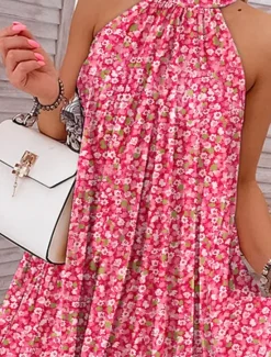 Sale Women's Mini Dress Casual Dress Swing Dress Floral Dress Elegant Cute Stylish Vacation Party Casual Regular Fit Floral Sleeveless Halter Neck Summer Spring Women Spring Dresses