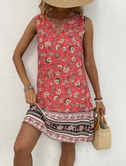 Clearance Women's Mini Dress Casual Dress Tank Dress Boho Dress Bohemia Vacation Casual Vacation Daily Regular Fit Floral Sleeveless Crew Neck Summer Women T Shirt Dresses
