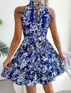 Clearance Women's Mini Dress Casual Dress A Line Dress Stylish Casual Vacation Daily Regular Fit Floral Sleeveless Halter Neck Pink Blue Spring Fall Women Spring Dresses