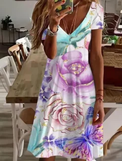 Online Women's Mini Dress Casual Dress Elegant Tropical Hawaiian Daily Regular Fit Floral Short Sleeve Crew Neck Magenta White Pink Light Red Summer Women T Shirt Dresses