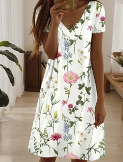 Online Women's Mini Dress Casual Dress Elegant Tropical Hawaiian Daily Regular Fit Floral Short Sleeve Crew Neck Magenta White Pink Light Red Summer Women T Shirt Dresses