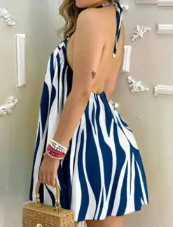Sale Women's Mini Dress Casual Dress Slip Dress Stylish Casual Vacation Daily Regular Fit Ombre Stripe Sleeveless Halter Neck Navy Blue Purple Summer Women Sundresses