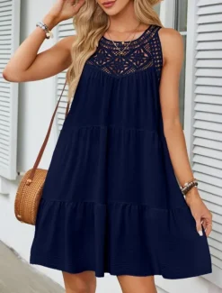 Online Women's Mini Dress Casual Dress Tank Dress Basic Casual Vacation Daily Regular Fit Plain Sleeveless Crew Neck Black White Navy Blue Fuchsia Summer Women Sundresses