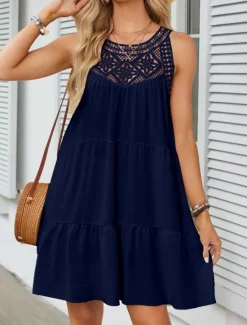 Online Women's Mini Dress Casual Dress Tank Dress Basic Casual Vacation Daily Regular Fit Plain Sleeveless Crew Neck Black White Navy Blue Fuchsia Summer Women Sundresses
