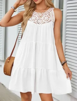 Online Women's Mini Dress Casual Dress Tank Dress Basic Casual Vacation Daily Regular Fit Plain Sleeveless Crew Neck Black White Navy Blue Fuchsia Summer Women Sundresses