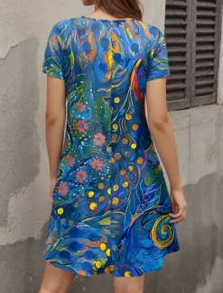 Discount Women's Mini Dress Casual Dress T Shirt Dress Tee Dress Shift Dress Summer Dress Elegant Stylish Formal Vacation Work Casual Linen Like Regular Fit Floral Graphic Short Sleeve V Neck Summer Women Floral Dresses