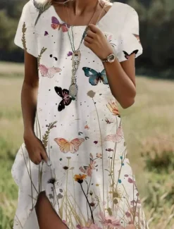 Clearance Women's Mini Dress Casual Dress T Shirt Dress Tee Dress Sundress A Line Dress Stylish Casual Beach Regular Fit Floral Graphic Butterfly Short Sleeve Crew Neck Summer Spring Women T Shirt Dresses