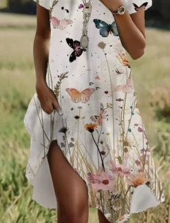 Clearance Women's Mini Dress Casual Dress T Shirt Dress Tee Dress Sundress A Line Dress Stylish Casual Beach Regular Fit Floral Graphic Butterfly Short Sleeve Crew Neck Summer Spring Women T Shirt Dresses