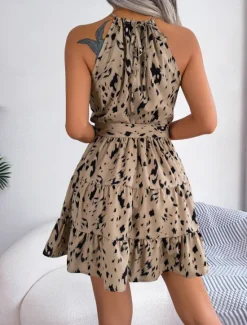 Clearance Women's Mini Dress Casual Dress Swing Dress Summer Dress Streetwear Vacation Holiday Beach Regular Fit Tie Dye Sleeveless Halter Neck White Blue Khaki Summer Women Floral Dresses
