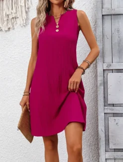 Clearance Women's Mini Dress Casual Dress Tank Dress Basic Casual Vacation Daily Regular Fit Plain Sleeveless Notched Neck Navy Blue Fuchsia Green Summer Women Sundresses