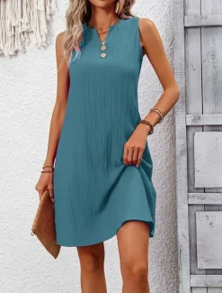 Clearance Women's Mini Dress Casual Dress Tank Dress Basic Casual Vacation Daily Regular Fit Plain Sleeveless Notched Neck Navy Blue Fuchsia Green Summer Women Sundresses
