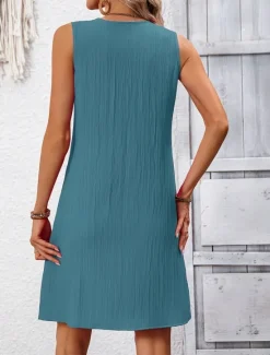 Clearance Women's Mini Dress Casual Dress Tank Dress Basic Casual Vacation Daily Regular Fit Plain Sleeveless Notched Neck Navy Blue Fuchsia Green Summer Women Sundresses