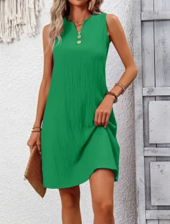 Clearance Women's Mini Dress Casual Dress Tank Dress Basic Casual Vacation Daily Regular Fit Plain Sleeveless Notched Neck Navy Blue Fuchsia Green Summer Women Sundresses