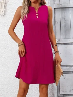 Clearance Women's Mini Dress Casual Dress Tank Dress Basic Casual Vacation Daily Regular Fit Plain Sleeveless Notched Neck Navy Blue Fuchsia Green Summer Women Sundresses