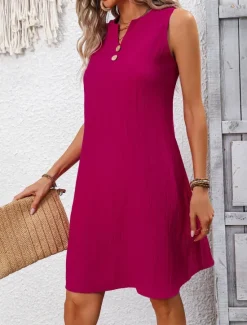 Clearance Women's Mini Dress Casual Dress Tank Dress Basic Casual Vacation Daily Regular Fit Plain Sleeveless Notched Neck Navy Blue Fuchsia Green Summer Women Sundresses