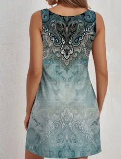 Best Women's Mini Dress Casual Dress Petite Dress Sundress Summer Dress Casual Vacation Daily Holiday Regular Fit Graphic Paisley Sleeveless Crew Neck Summer Women T Shirt Dresses