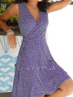 Discount Women's Mini Dress Casual Dress A Line Dress Stylish Casual Vacation Daily Regular Fit Floral Sleeveless V Neck Black Wine Blue Purple Summer Women Sundresses