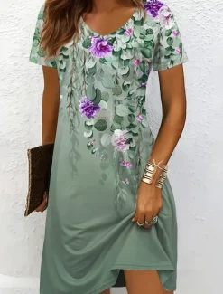 Discount Women's Mini Dress Casual Dress T Shirt Dress Tee Dress Sundress A Line Dress Vacation Casual Boho Beach Regular Fit Ombre Floral Graphic Short Sleeve V Neck Black And White Yellow Red Blue Summer Women Vacation Dresses