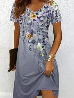 Discount Women's Mini Dress Casual Dress T Shirt Dress Tee Dress Sundress A Line Dress Vacation Casual Boho Beach Regular Fit Ombre Floral Graphic Short Sleeve V Neck Black And White Yellow Red Blue Summer Women Vacation Dresses