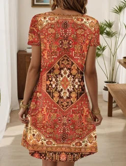 Hot Women's Mini Dress Casual Dress Casual Daily Regular Fit Graphic Paisley Short Sleeve Crew Neck Summer Women Spring Dresses|T Shirt Dresses