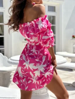 Discount Women's Mini Dress Casual Dress A Line Dress Stylish Casual Vacation Daily Regular Fit Floral Half Sleeve Off Shoulder Red Blue Fuchsia Green Summer Women Spring Dresses