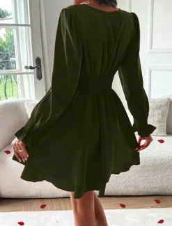 Sale Women's Mini Dress Casual Dress A Line Dress Stylish Casual Vacation Daily Regular Fit Plain Long Sleeve V Neck Black Red Summer Spring Women Cocktail Dress