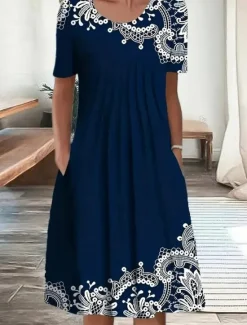 Hot Women's Mini Dress Casual Dress Elegant Vacation Vintage Vacation Daily Loose Fit Floral Short Sleeve Crew Neck Summer Women T Shirt Dresses
