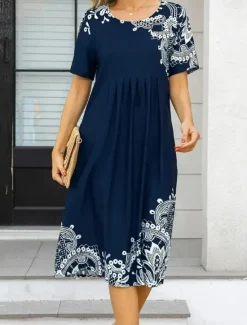 Hot Women's Mini Dress Casual Dress Elegant Vacation Vintage Vacation Daily Loose Fit Floral Short Sleeve Crew Neck Summer Women T Shirt Dresses
