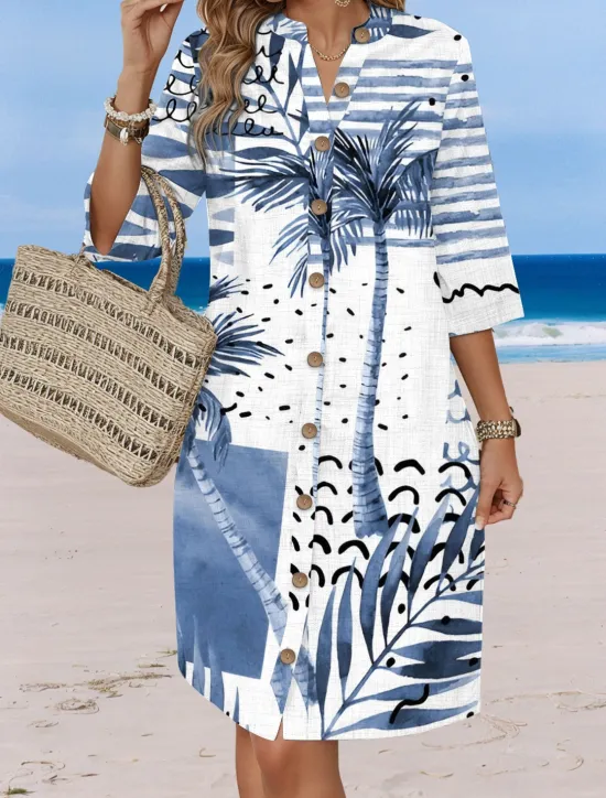 New Women's Mini Dress Casual Dress Stylish Basic Casual Vacation Daily Regular Fit Geometric Tropical 3/4 Length Sleeve Stand Collar Summer Spring Women Vacation Dresses