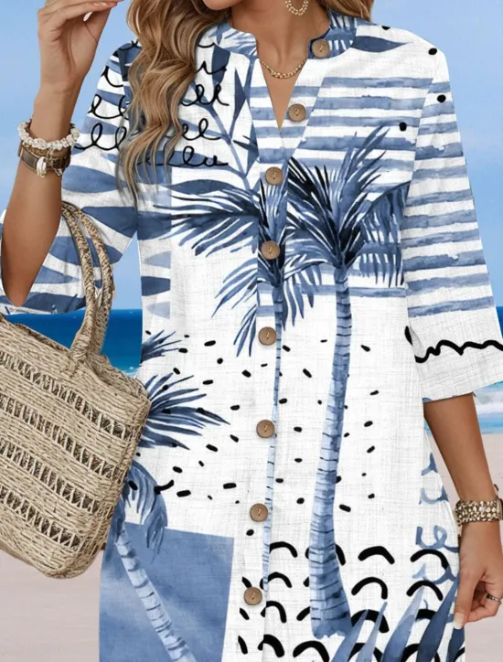 New Women's Mini Dress Casual Dress Stylish Basic Casual Vacation Daily Regular Fit Geometric Tropical 3/4 Length Sleeve Stand Collar Summer Spring Women Vacation Dresses