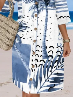 New Women's Mini Dress Casual Dress Stylish Basic Casual Vacation Daily Regular Fit Geometric Tropical 3/4 Length Sleeve Stand Collar Summer Spring Women Vacation Dresses
